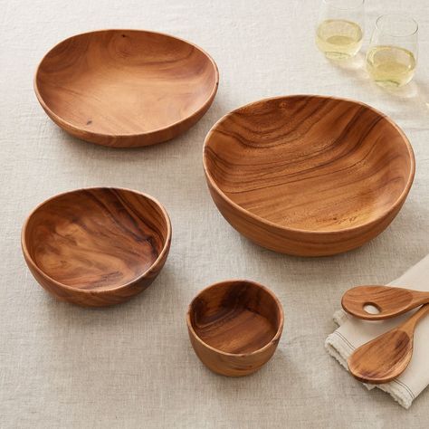 Organic Shaped Wood Serveware Collection Individual Bowl Wood Each | West Elm Wood Serving Platter, Wood Chargers, Wood Serving Bowl, West Elm Kids, Farmhouse Pottery, Pottery Crafts, Wooden Plates, Wood Bowls, Key Details