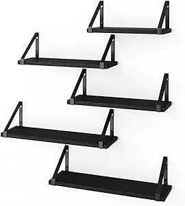 Amazon.com: Fixwal Floating Shelves, Width 4.7 Inches Wall Mounted Shelves Set of 5, Rustic Wood Storage Bookshelves, Farmhouse Decor for Bathroom, Bedroom, Living Room, Kitchen and Office (Black) : Home & Kitchen Farmhouse Decor For Bathroom, Invisible Shelves, Glass Shelf Brackets, Grunge Room Decor, Black Floating Shelves, Decor For Bathroom, Wall Shelf Brackets, Floating Bookshelves, Metal Wall Shelves