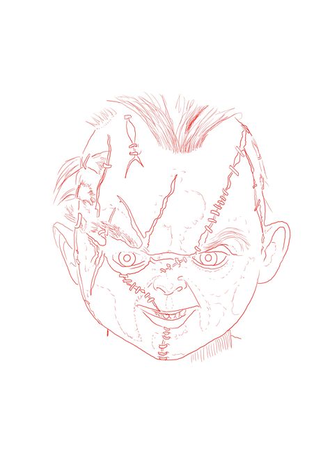 Chucky And Tiffany Tattoo Stencil, Chucky And Tiffany Tattoo Design, Chucky Stencil, Chucky Tattoo Stencil Outline, Chucky Sketch, Chucky Tattoo Design Drawing, Chucky Tattoo Stencil, Chucky Tattoo Design, Chucky And Tiffany Drawing Outline