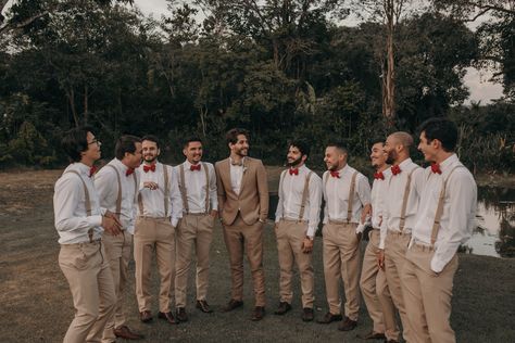 Groomsmen Terracotta Tie, Rustic Orange Wedding Groomsmen, Khaki Suspenders Groomsmen, Sage And Terra Cotta Wedding Groomsmen, Tan And Terracotta Groomsmen, Groomsmen Attire Burnt Orange, Rustic Groomsmen Attire, Casual Groomsmen, Wedding Groomsmen Attire