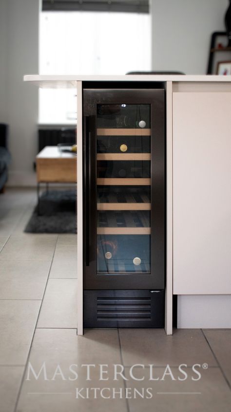 Kitchen storage ideas to help your kitchen become more practical, yet stylish. Discover more kitchen storage ideas on our website. Kitchen With Wine Cooler, Build In Wine Fridge, Kitchen Wine Cooler, Wine Cooler Cabinet Ideas, Kitchen Wine Storage, Eket Cabinet, Kitchen 2024, Kitchen Storage Ideas, Kitchen Cupboard Storage