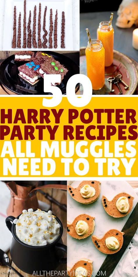 Learn how to make HARRY POTTER FOOD RECIPES at home. Easy sweets, desserts, savory snacks, tasty drinks from the book for Gryffindor, Hufflepuff, Slytherin, Ravenclaw wizards and Muggles alike. Treacle tart, pumpkin pasties, butterbeer cream soda, cauldron cakes, Hogwarts potions, Honeydukes cookies, candy, hot chocolate, Diagon Alley treats. Make for breakfast, dinner feast, birthday party, Halloween, fall movie nights. For kids, adults. Healthy, vegan, vegetarian, keto, gluten free options. Harry Potter Food Recipes, Hogwarts Potions, Harry Potter Party Food, Harry Potter Food Ideas, Harry Potter Feast, Halloween Food For Adults, Harry Potter Dinner, Cauldron Cakes, Harry Potter Treats