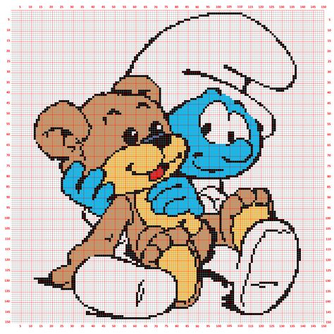 Teddy & Schlumpf (150x150) Tema Disney, Looney Tunes Cartoons, Disney Cross Stitch, Pixel Pattern, Pixel Art Pattern, Crochet Cross, Plastic Canvas Crafts, Perler Beads Designs, Cross Stitch Patterns Christmas