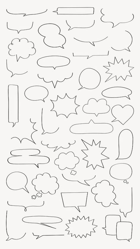 Collection of speech bubbles in various shapes. Speech bubbles for comics, design, and communication. Speech bubbles outline on a white background. Message illustration vector. | premium image by rawpixel.com / Aum Thought Bubbles Template, Message Illustration, Journaling Materials, Comic Speech Bubbles, Message Bubble, Bubbles Design, Therapy Website, Comic Bubble, Png Elements