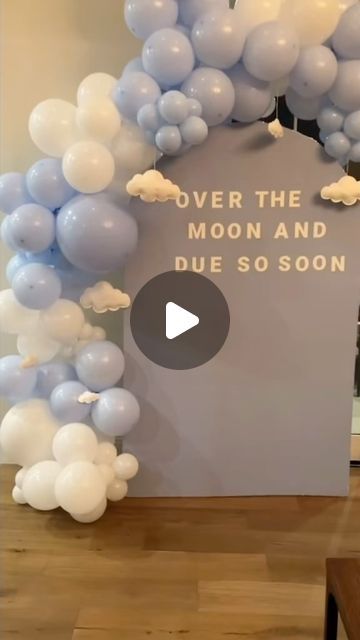 Darby Ball Cerbo on Instagram: "DIY baby shower decor!! 😇🧸🍼🌙 including the sign/photo backdrop I made out of wall insulation! #babyshower #babyshowerideas #overthemoonbabyshower #diyproject #photobackdrop #boybabyshower #diy" We Are Over The Moon Baby Shower Theme, Over The Moon Baby Shower Ideas Boy, Over The Moon Baby Shower Ideas, Diy Baby Shower Backdrop, Baby Shower Backdrop Ideas, Moon Baby Shower Theme, Baby Skiing, Moon Baby Shower, Moon Baby