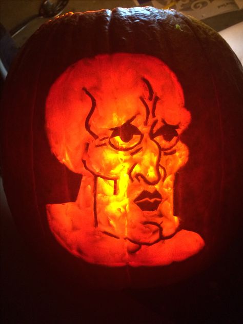 Handsome Squidward pumpkin carving Skibidi Toilet Pumpkin, Carving Pumpkins Designs, Xenomorph Pumpkin Carving, Cool Ideas For Pumpkin Carving, Edna Mode Pumpkin, Handsome Squidward Pumpkin Carving, Nerd Pumpkin Carving Ideas, Sigma Pumpkin Carving, Cool Jackolantern