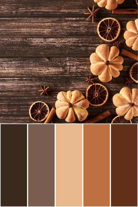 Pumpkin Spice Color Palette With Hex Codes and Paint Colors Maple Color Palette, Rustic Fall Color Palette, Autumn Palette Colors, Color Scheme Hex Codes, November Color Palette, Spice Color Palette, Thanksgiving Color Palette, Colors Hex Codes, Color Palette With Hex Codes