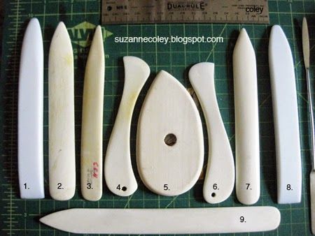 Tools for bookbinding by Suzanne Coley Sculpture Tools, Bookbinding Tools, Leatherworking Tools, Book Repair, Bookbinding Tutorial, Book Binding Diy, Ceramic Tools, Handmade Flowers Fabric, Bone Folder