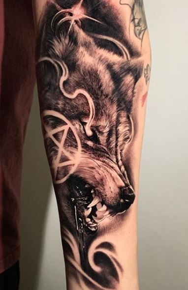 Wolf On Shoulder Tattoo, Wolf Inner Arm Tattoo, Lone Wolf Tattoo Men Forearm, Wolf Angry Tattoo, Wolf Inner Bicep Tattoo, Mad Wolf Tattoo, Wolf Snarling Tattoo, Wolf Growling Tattoo, Evil Wolf Tattoo