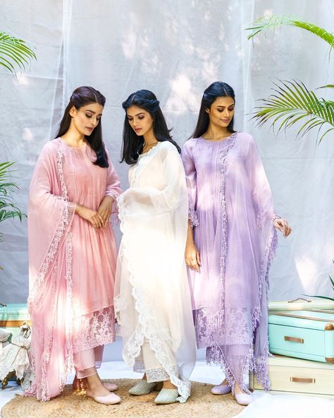 anantam on Instagram: “These monochrome schiffli sets are fun, bright and adorable. Shop now at anantam. 🌸🐚🔮 . . .  #anantam #anantamstores #southex…” Churidar Design, Pastel Color Dress, Extra Dress, Pret Wear, Dress Stitching, Simple Frock, Type Of Outfits, Simple Frock Design, Stylish Kurtis