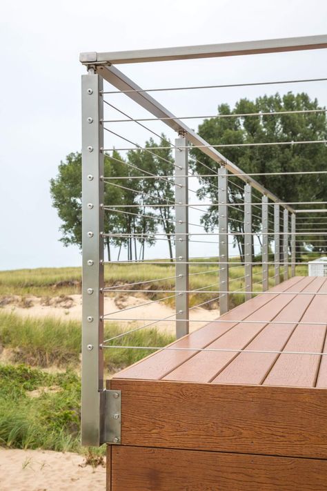 Waterfront Stainless Steel Cable Railing - Viewrail Cable Railing Diy, Modern Staircase Railing, Stainless Steel Stair Railing, Steel Cable Railing, Modern Staircases, Cable Railing Deck, Stainless Steel Balustrade, Steel Railing Design, Stainless Steel Cable Railing