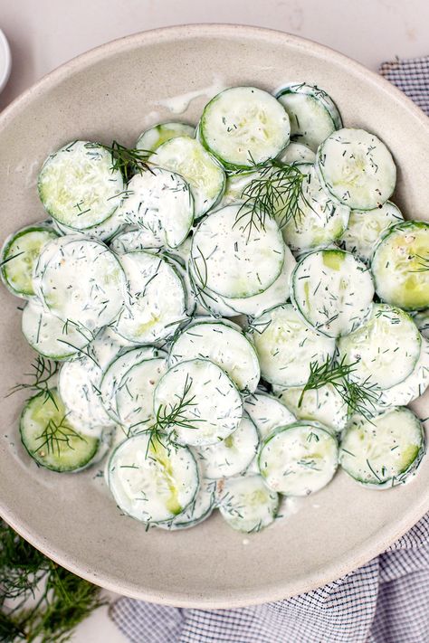 Salad With Sour Cream, Cucumber Snacks, Dill Salad, Cucumber Dill Salad, Creamed Cucumbers, Cucumber Dill, Year Vision Board, Side Dishes Salads, Cucumber Recipes Salad