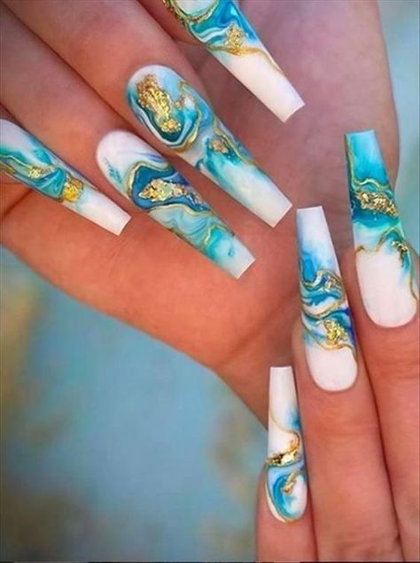 Marble Nail Designs, Long Acrylic Nail Designs, Long Nail Designs, Easy Nails, Cute Acrylic Nail Designs, Long Acrylic Nails Coffin, Acrylic Coffin, Nail Swag, Summer Acrylic Nails