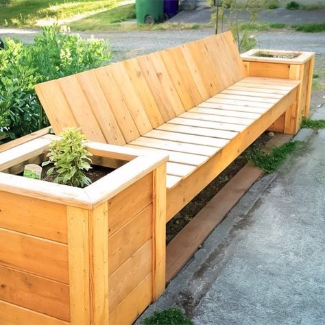 Outdoor Planter Bench Plans Imperial and Metric - Etsy Outdoor Bench Ideas, Deck Benches, Pallet Benches, Deck Bench, Lawn Gnome, Planter Bench, Outdoor Storage Bench, Diy Bench Outdoor, Railings Outdoor