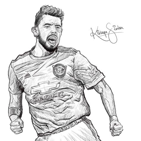 Bruno Fernandes, Manchester United Attacking Midfielder artwork by Kislaya Sinha Bruno Fernandes Manchester United, Manchester United Badge, Football Drawings, Manchester United Cake, David Beckham Manchester United, David Beckham Football, Beckham Football, Manchester United Poster, Football Player Drawing