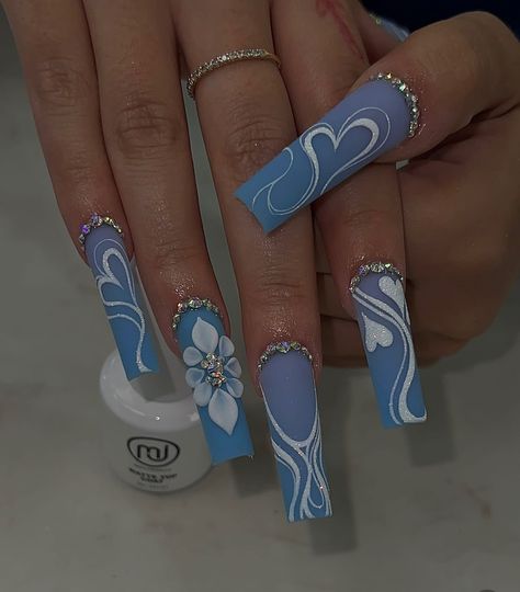 Nail Designs Bling, Fye Nails, Blue Acrylic Nails, Colored Acrylic Nails, Girly Acrylic Nails, Cute Acrylic Nail Designs, Long Acrylic Nails Coffin, Unique Acrylic Nails, Long Square Acrylic Nails