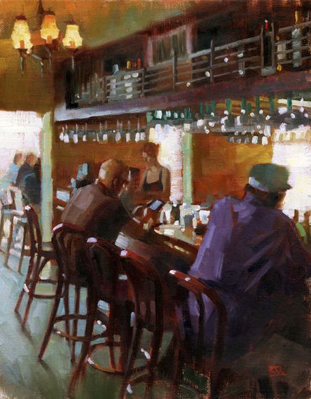 Kathy Weber, Indoor Background, Bar Painting, Beer Painting, Restaurant Art, Daily Painters, Painting People, Bar Art, Paintings I Love