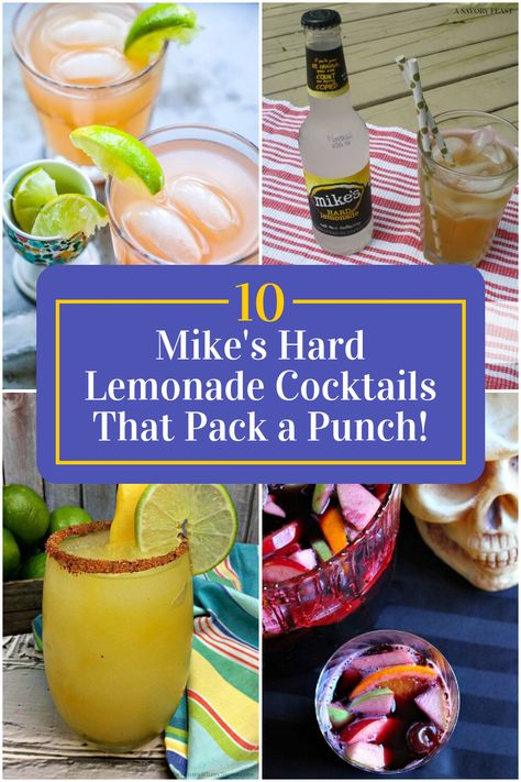 Collage of 4 mike's hard lemonade cocktails. Mikes Lemonade Drinks, Mikes Lemonade, Mikes Hard Lemonade Drinks, Hard Lemonade Recipe, Summer Mixed Drinks, Mikes Hard Lemonade, Mikes Hard, Spiked Lemonade, Hard Lemonade