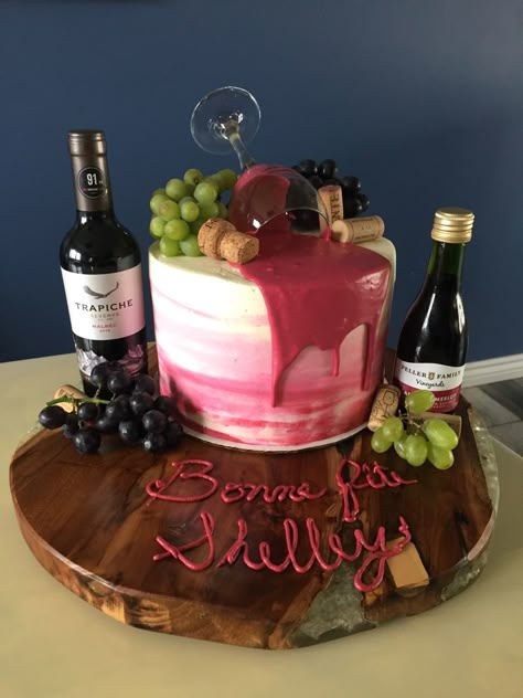 Wine spill drip cake Wine Themed Birthday Party Cake, Spilled Wine Cake, Aged Like Fine Wine Birthday Cake, Wine Inspired Cake, 50th Wine Birthday Party, Birthday Cake Wine Theme, Wine And Cheese Birthday Party, Red Wine Cake Design, Wine Cakes Birthday