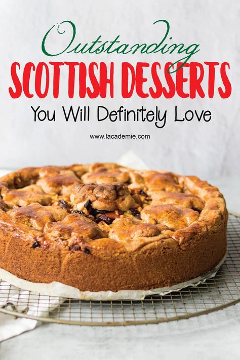 Scottish desserts are sweet treats with traditional ingredients like oats, honey, and whisky. Popular options include shortbread, cranachan, and Dundee cake. Scottish Recipes Authentic Dessert, Scottish Cake Recipes, New England Desserts Traditional, Scottish Recipes Dessert, Scottish Baking Recipes, Scotland Desserts, Scottish Dessert Recipes, Easy Scottish Recipes, Scottish Desert