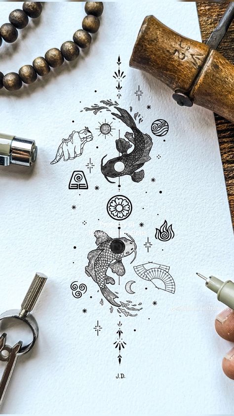 Legend Of Korra Tattoo, Sticker Sleeve, Element Tattoo, Sick Tattoos, Atla Tattoo, Avatar Tattoo, Torso Tattoos, Elements Tattoo, Small Pretty Tattoos