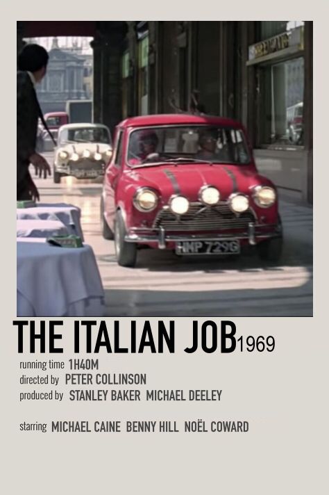 The Italian Job Movie Poster, Italian Job Poster, Italian Job Movie, Italian Job 1969, Card Aesthetic, Italian Job, Job Poster, Noel Coward, Movie Card