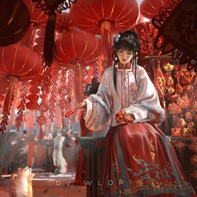 ArtStation - Jade New Year Anime, Red Decor, Freelance Artist, Manga Drawing, Mosaic Crafts, Painting Kits, Chinese New Year, Traditional Art, Beautiful Artwork