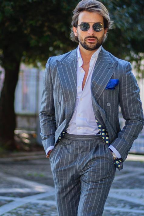 pinstripe suit men Pinstripe Suits Men, Mens Suits Style Modern, Mens Pinstripe Suit, Casual Suits Men, Cocktail Suit, Cocktail Design, Real Men Real Style, Grey Pinstripe Suit, Mens Wedding Attire