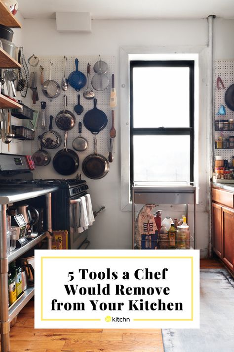 Sohui Kim, chef and owner of Insa in Brooklyn, New York, gives the rundown of what she'd get remove from the kitchen, every time. Professional Chef Home Kitchen, Chefs Home Kitchen, Chef Kitchen Home, Ikea Shelving Unit, Best Kitchen Tools, Rental Kitchen, Countertop Appliances, Organizing Tips, Chefs Kitchen