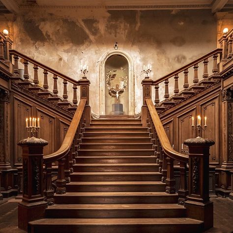 Old Mansion Interior, Haunted Mansion Interior, Manor Staircase, Stairs Reference, Gothic Mansion Interior, Mansion Basement, Comic Environment, Houses Reference, Mansion Stairs