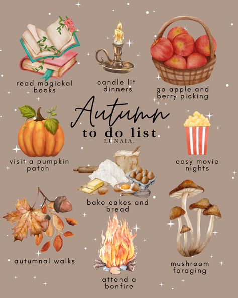 Fall Cottagecore Aesthetic, Monthly Bucket List, Country Bucket List, Autumn To Do List, Fall Fun Ideas, Cottagecore Fashion Aesthetic, Being Thoughtful, Hedge Witchery, Monthly Ideas