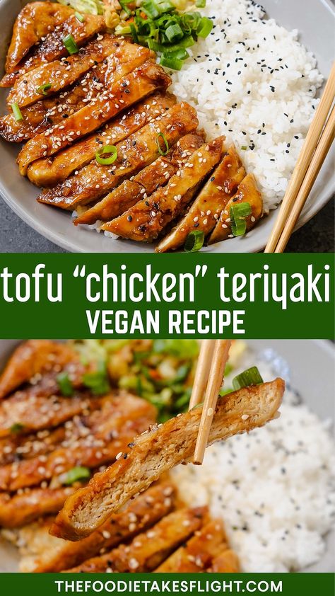 Tofu Like Chicken, Tofu Chicken Recipes, Vegan Chicken Teriyaki, Vegan Teriyaki Tofu, Tofu Lunch, Vegan Teriyaki, Resep Vegan, Tofu Chicken, Tofu Recipes Vegan