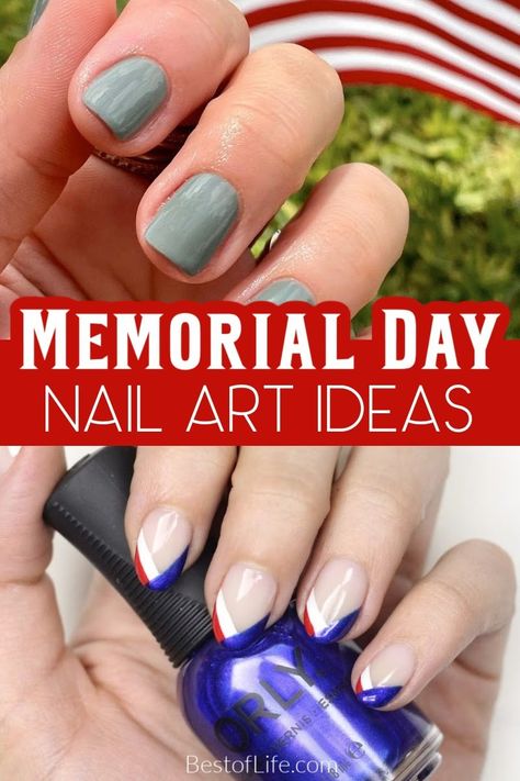 Simple Memorial Day Nail Designs can be done with a few household items and a bit of patriotic inspiration. Try these fun designs for Memorial Day! Patriotic Nail Art Ideas | American Flag Nail Art Ideas | Nail Art for Memorial Day | Nail Art for Fourth of July | Patriotic Nail Designs | Fourth of July Nail Designs | Easy Summer Nail Art | American Flag Nail Designs | Summer Nail Art Ideas | Patriotic Nail Art Tutorials | Nail Art Tutorials for Summer Memorial Day Nails Gel, Nail Designs Fourth Of July, Flag Nail Designs, Patriotic Nail Designs, Military Nails, Camo Nail Art, Flag Nail Art, Easy Summer Nail Art, Memorial Day Nails