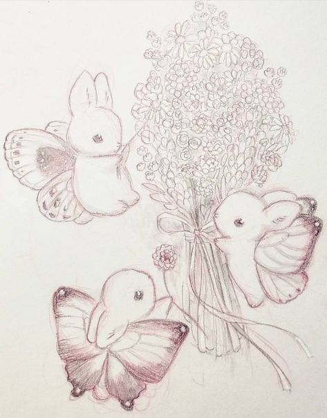 Some #bunnerfly teamwork make this beautiful bouquet of flowers | #heathersketcheroos Flying Bunny Drawing, Child Illustration, Pretty Tattoo, Patchwork Tattoo, Sketchbook Ideas, Beautiful Bouquet Of Flowers, Bouquet Of Flowers, Ethereal Art, Cute Little Drawings