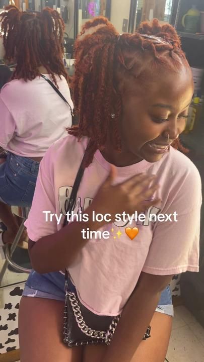 Short Locs No Retwist, Loc Styles For Females, Valentine Loc Styles, Cute Locs Styles For Women, Loc Styles To The Back, Loc Hairstyles For Long Locs, Short Loc Hairstyle Women, Retwisted Locs Style, Back To School Hairstyles For Locs