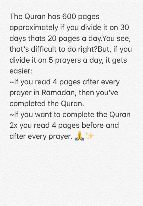 Finish Quran In Ramadan ✨ #ramadan Complete Quran In Ramadan, Ramadan Finishing Quotes, How To Complete Quran In Ramadan, How To Finish Quran In Ramadan, Ramadan Quran Schedule, Ramadan List, Ramadan Pics, Islamic Routine, Ramadan Hadith