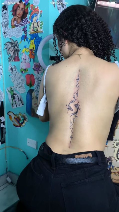 Tattoo Ideas Female Western Spine, Spiritual Tattoos Back, Hot Spine Tattoos, Earth Spine Tattoo, Spiritual Back Tattoos, Gothic Back Tattoo, Tattoo Espalda Mujer, Tattoo Espalda, Back Tattoo Women Spine