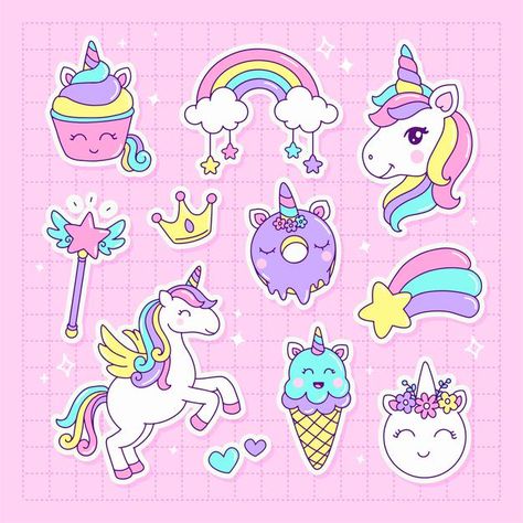 Emoticon Cute, Hp Icons, Gold Foil Business Cards, Magical Girl Aesthetic, Book Cover Mockup, Foil Business Cards, Logo Design Collection, Kawaii Unicorn, Unicorn Illustration