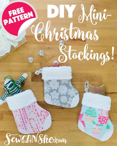 Adorable Mini Christmas Stocking {free pattern & tutorial} Christmas Stockings Sewing, Holiday Hand Towels, Mini Christmas Stockings, Christmas Sewing Projects, Christmas Stockings Diy, Mini Stockings, Holiday Sewing, Christmas Stocking Pattern, Last Minute Christmas Gifts