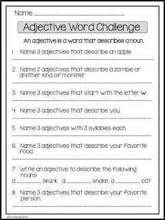 Adjective Word Challenge A fun way to review parts of speech is with a word challenge! Depending on the level of your students they can work in pairs or individually to complete this challenge. For even more of a challenge have them try to come up with the most unique answers. Enjoy! 2nd grade 3rd grade 5th grade adjectives parts of speech Adjectives Games, Adjectives Activities, Adjective Words, Word Challenge, 4th Grade Writing, Classroom Freebies, Grammar Activities, 4th Grade Reading, Teaching Grammar