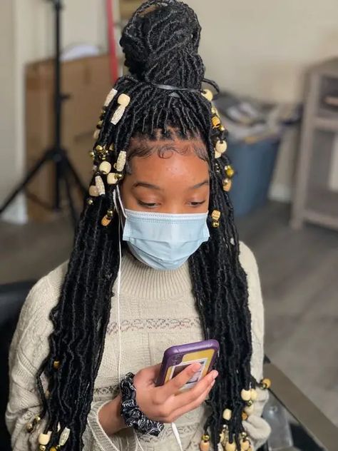 Soft Locs: 45 Gorgeous Inspos to Elevate Your Style Game Faux Locks With Beads, Beads On Soft Locs, Butterfly Locs With Beads, Soft Locs With Beads, Faux Locs With Beads, Loc Styles With Beads, Butterfly Locs Braids, Locs With Beads, Soft Locs