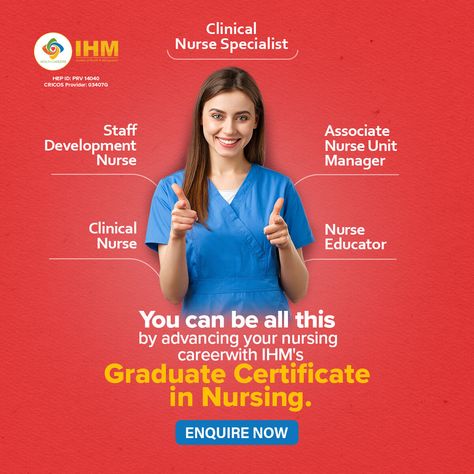 Planning to study GCN – Graduate Certificate in Nursing? Here are some career outcomes after completing the course! For more details: https://bit.ly/3MjufhT #ihm #gcn #graduate_certificate_in_nursing #certificatecourse #nurses #registerednurses #career #jobopportunitites Clinical Nurse Specialist, Graduate Certificate, Clinical Nurse, Nurse Manager, Nursing Courses, Certificate Courses, Nursing Education, Registered Nurse, To Study