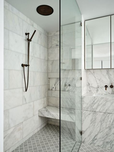 Handsome on the headland The Unlisted, Quartz Tiles, New House Bathroom, Marble Showers, Shower Bathroom, Transitional Bathroom, Shower Bench, Shower Niche, Bathroom Remodel Shower