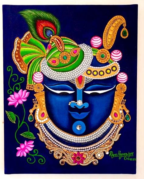 Shree Nathji Rangoli, Shree Nathji Painting, Creative Beach Pictures, Bord Design, Shree Nathji, Pichwai Art, Hall Painting, Cloth Painting, Pichwai Painting