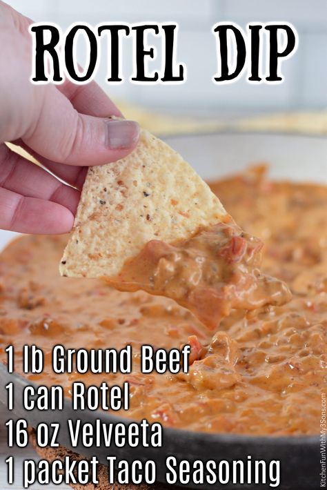 Rotel Dip with Ground Beef is an all-time favorite snack that is incredibly quick and easy to make with only 4 ingredients. Ground beef with taco seasoning, Velveeta cheese, and Ro*tel canned tomatoes and green chilies--it all comes together to create a flavor-packed dip perfect with tortilla chips. Rotel Dip With Taco Seasoning, Crockpot Cheese Dip Velveeta Ground Beef, Hamburger Dip Velveeta, Rotel Dip With Ground Beef, Easy Rotel Dip, Taco Dip With Ground Beef, Tailgating Appetizers, Dip With Ground Beef, Hamburger Dip