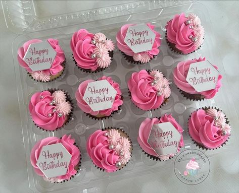 Pink 21st Birthday Cupcakes, Pink Birthday Cupcakes, Pink Cupcakes Birthday, 21st Birthday Cupcakes, Pink Happy Birthday, Happy Birthday Cupcakes, Confetti Birthday, Pink Confetti, Birthday Cup