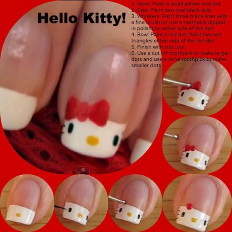 Hello kitty Hello Kitty Nail Art, Kitty Nail Art, Paznokcie Hello Kitty, Hello Kitty Nail, Hello Kitty Nails Art, Kitty Nail, Kitty Nails, Cute Simple Nails, Nagel Tips