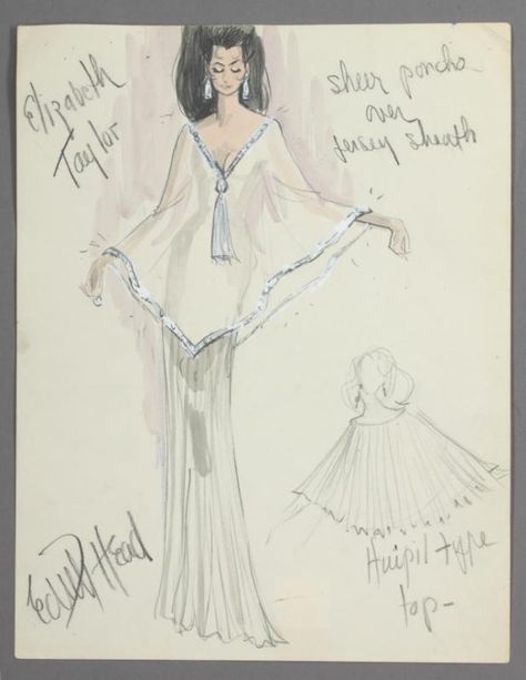 Edith Head Sketches, Edith Head Designs, Edith Head Fashion, Head Sketches, Designer Sketches, American Costume, Costume Sketches, Costume Design Sketch, Best Costume Design