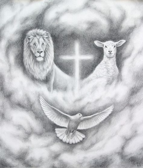 jesus christ on the cross drawings | The Lion and the Lamb" (Jesus), a lion on one side, a lamb on the ... Lamb Drawing, The Lion And The Lamb, Lamb Tattoo, Lion And The Lamb, Cross Drawing, Christian Drawings, The Lion Of Judah, Lion Of Judah Jesus, Jesus Drawings