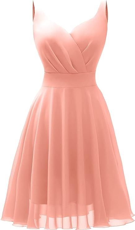 Dressever Summer Cocktail Dress V-Neck Adjustable Spaghetti Strap Chiffon Sundress Peach L at Amazon Women’s Clothing store Peach Colored Dress, Women Wedding Dresses, Summer Cocktail Dress, Chiffon Summer Dress, Types Of Clothing, First Communion Dresses, Ceremony Dresses, Bride Groom Dress, Date Dresses